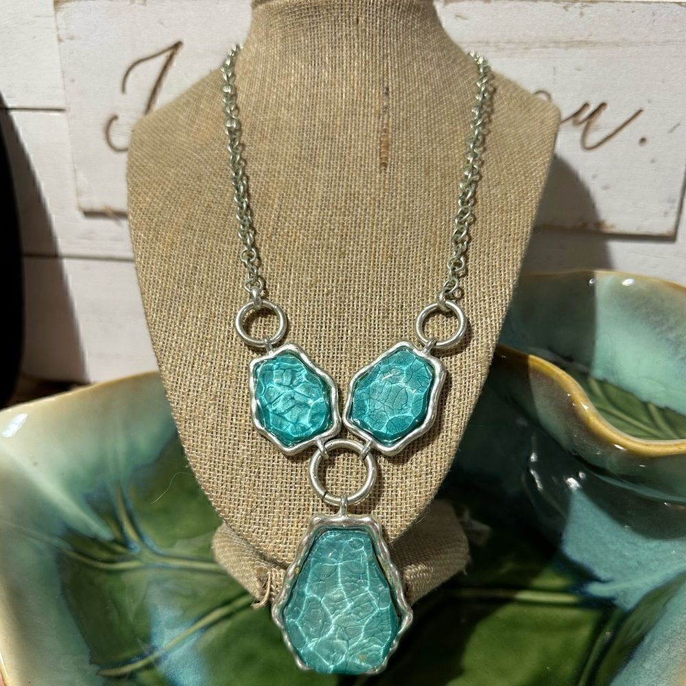 Turquoise Blue & Silver Statement Necklace